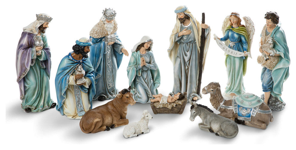 12-Piece Oversized Deluxe Blue Resin Nativity Figurine Set