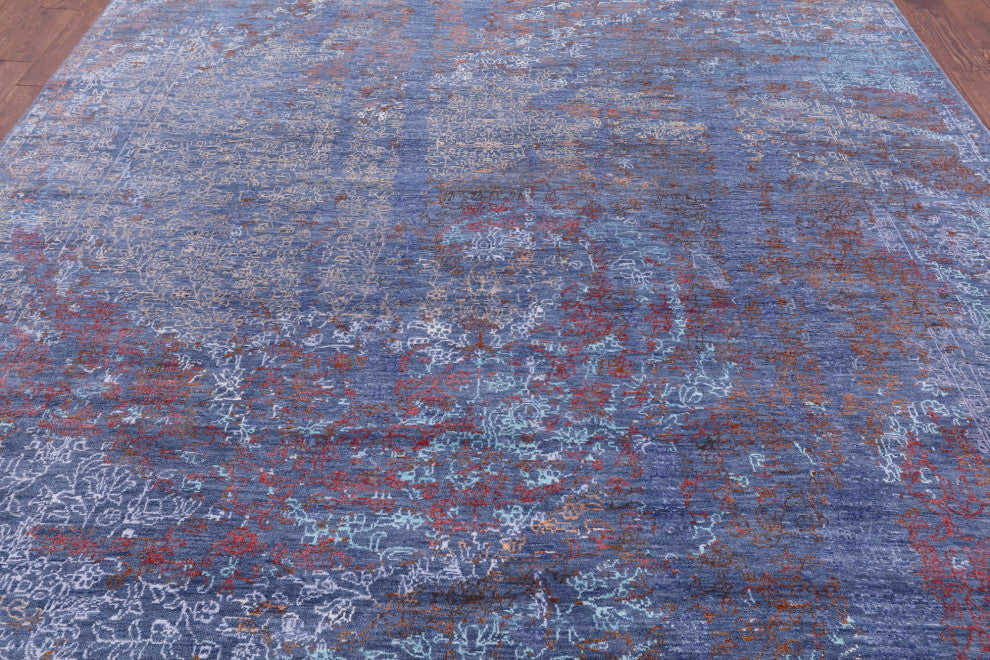 8' 10" X 12' 6" Wool and Silk Modern Hand Knotted Rug Q8704