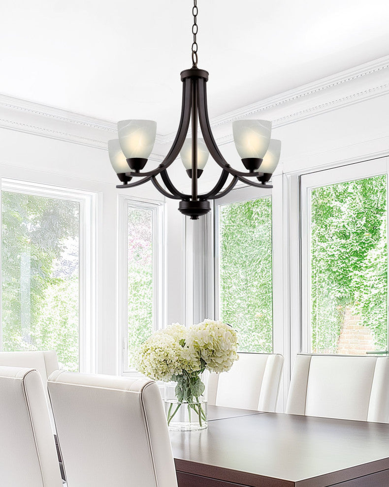 Kira Home Weston 24" Chandelier, Alabaster Glass Shades, Adjustable Chain, Oil