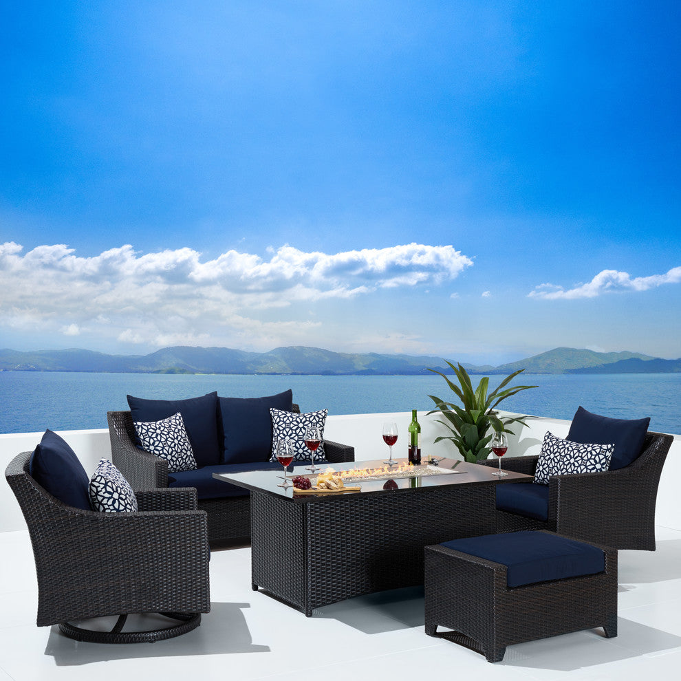 Deco 5 Piece Sunbrella Outdoor Patio Love and Motion Club Fire Set, Navy Blue