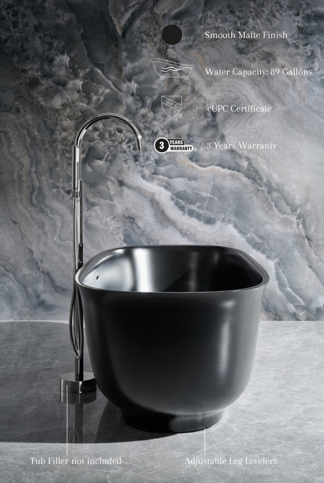 Fiore 67" Freestanding Solid Surface Bathtub, Black