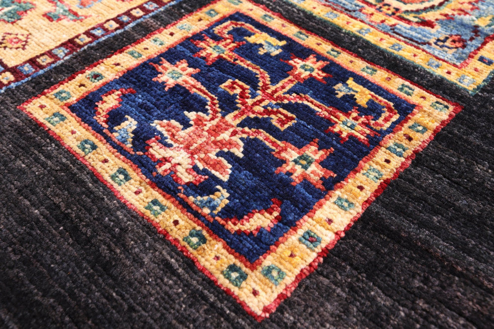 Handmade Persian Garden Design Black Wool Runner Rug 2' 7" X 6' 4 Q10683