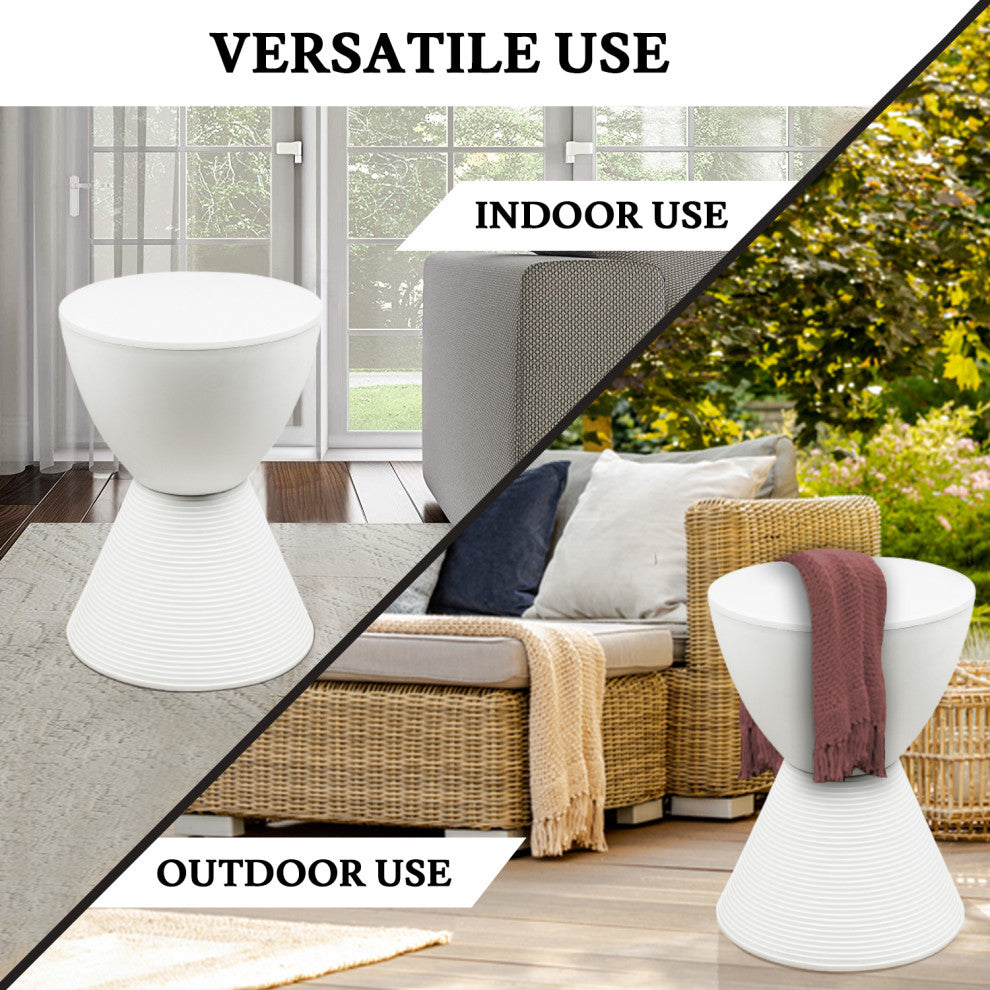 Round Side Table in ABS Plastic Ribbed Design End Table with Removable Lid, White