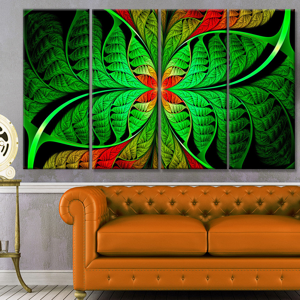Fractal Green Leaf Design, Abstract Canvas Art Print, 48"x28", 4 Panels