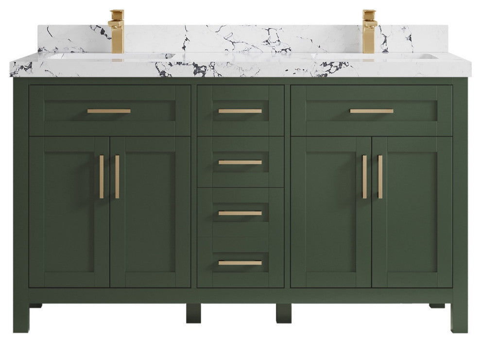 Cambridge 60" Double Bathroom Vanity in Pewter Green 2" Viola Night