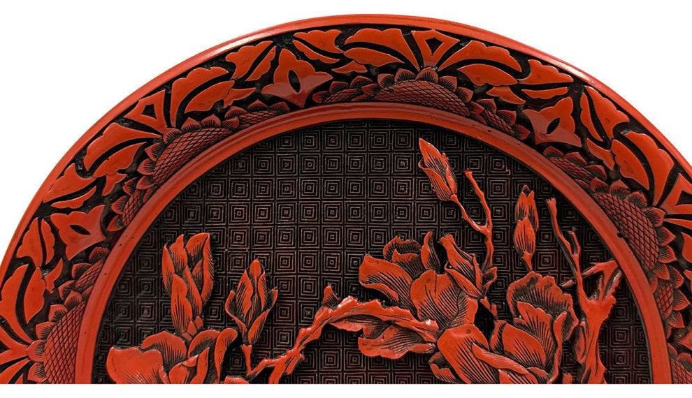 Mid-20th Century Chinese Hand Carved Cinnabar Lacquer Plate