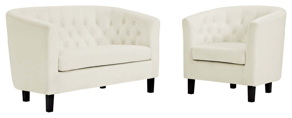 Ivory Prospect 2 Piece Performance Velvet Loveseat and Armchair Set