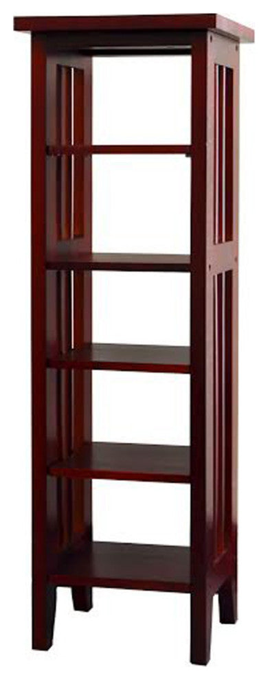 Dark Cherry Mission Style Five Shelf Tower Bookcase