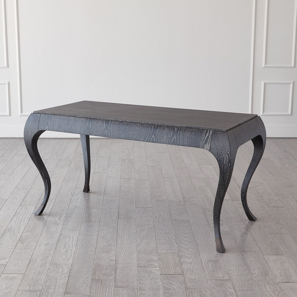 Elegant Parisian Curved Leg Writing Desk Solid Oak Wood 1 Drawer Black