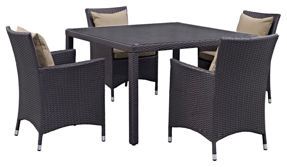 Modway Convene 5 Piece Outdoor Patio Dining Set, Espresso Mocha
