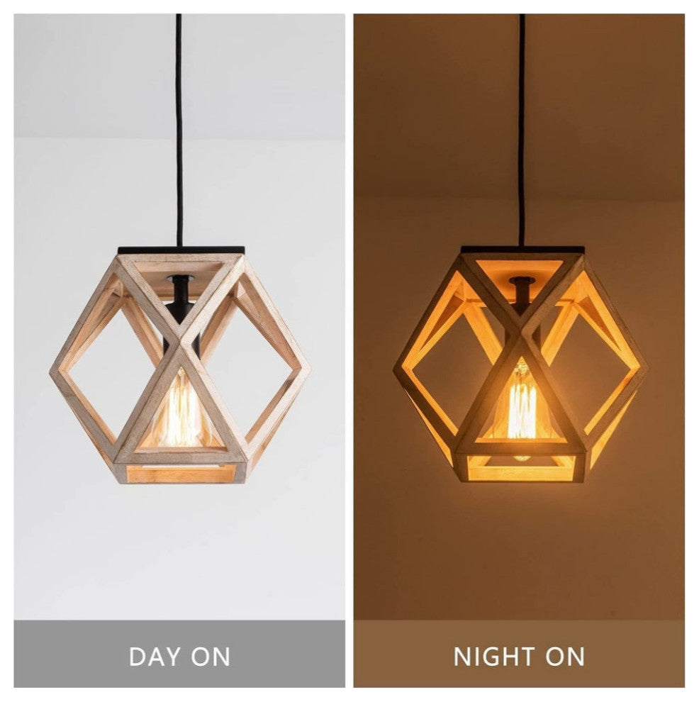 Globe Wooden Pendant Light Vintage Cage Hanging Lamp