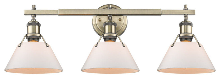 Golden Orwell 3 Light Bath Vanity, Aged Brass, Opal Glass Shades