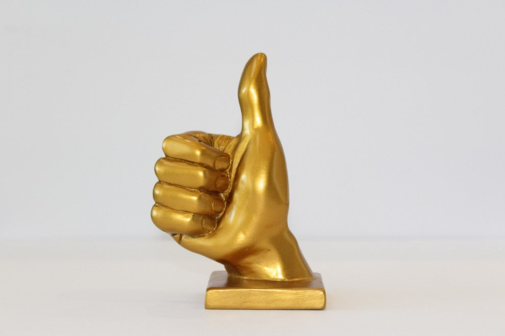 Thumbs Up hand symbol sculpture choco black, Gold
