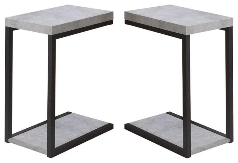Home Square Contemporary Faux Cement End Table in Black - Set of 2