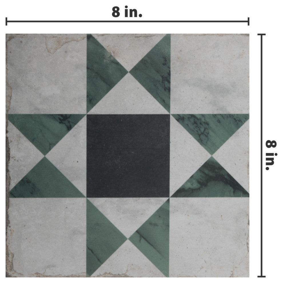 Renaissance Deco Emerald Cross Porcelain Floor and Wall Tile