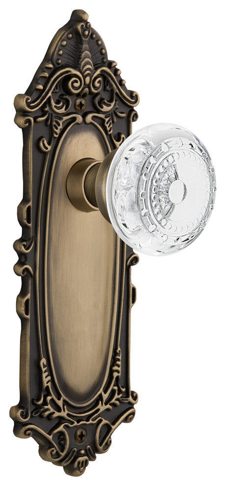 Victorian Plate Single Dummy Crystal Meadows Knob, Antique Brass, VICCME