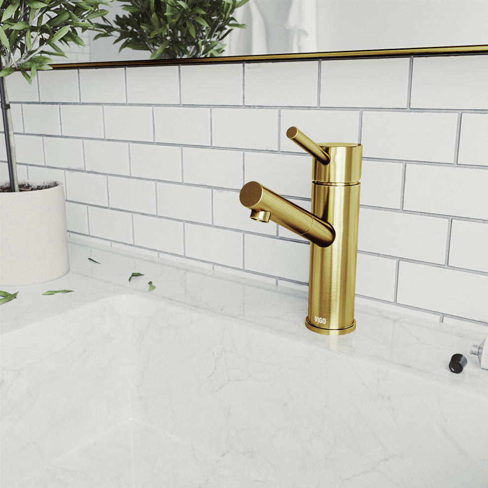 VIGO Noma 8" H Single Handle Single Hole Bathroom Faucet, Matte Brushed Gold