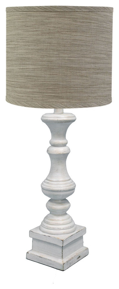 Distressed Whitewash Beige and White Striped Shade Table Lamp