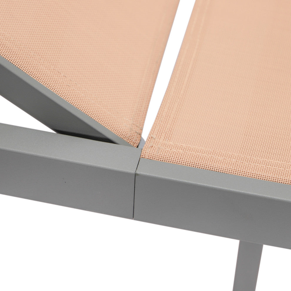 LeisureMod Marlin Gray Patio Chaise Lounge Chair with Fire Pit Table, Light Brown