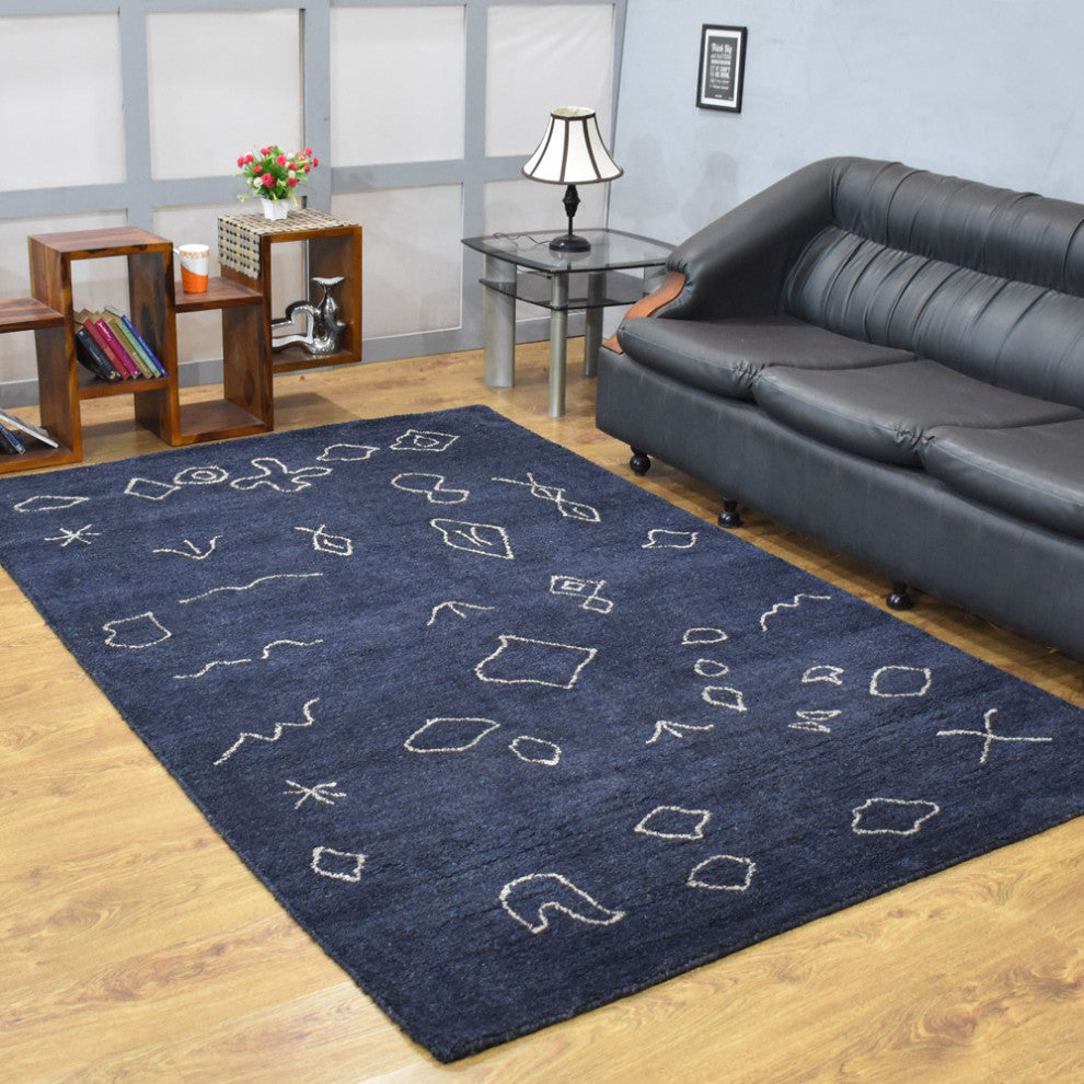 HAND KNOTTED LOOM SILK ECO-FRIENDLY RUG-5'x8',Rectangle,Charcoal White,Contempor
