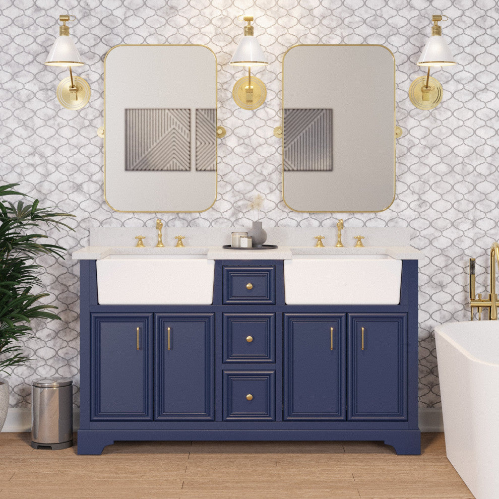 Zelda 60" Bathroom Vanity, Royal Blue, Quartz, Double