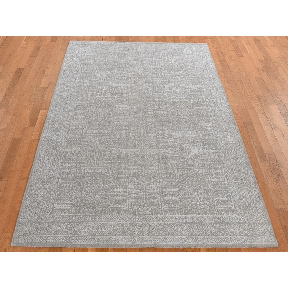 Dorian Gray Wool and Plant Based Silk Fine Jacquard Hand Loomed Rug 5'9"x9'