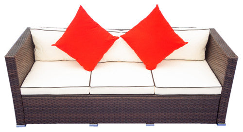 3 Piece Pation Wicket Set Outdoor Furniture Rattan Sofa Set With Cream Finish
