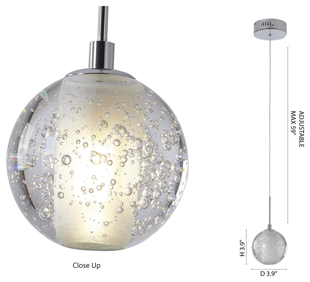 1-Light Chrome Single Pendant With A Clear Crystal Shade