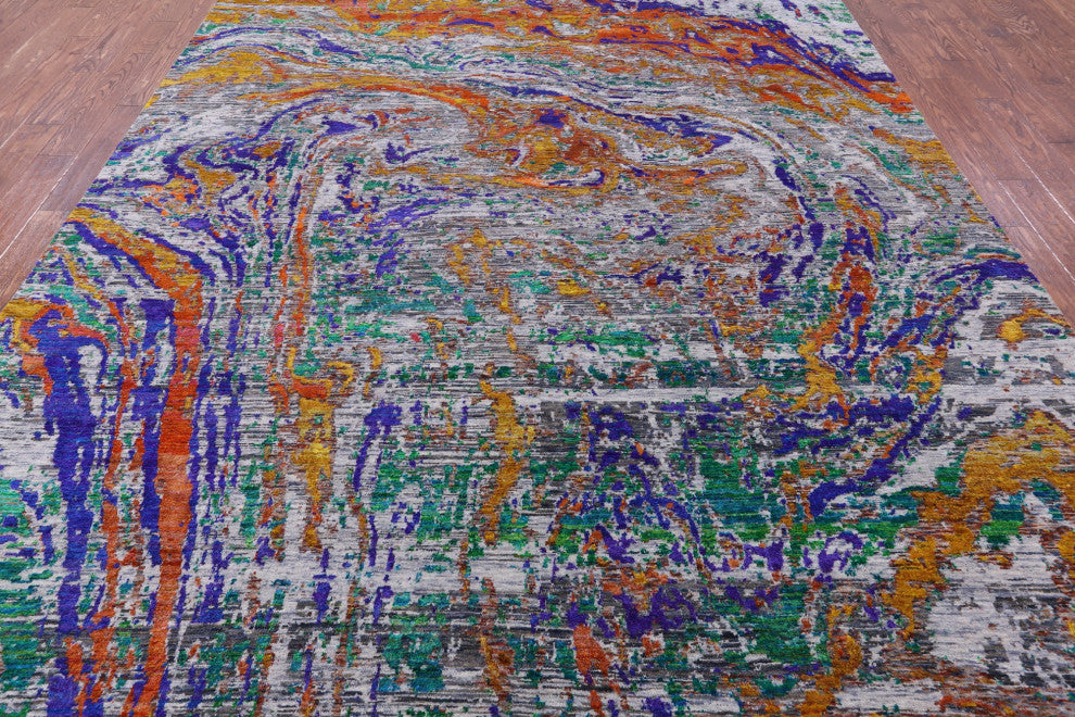 Abstract Hand Knotted Wool & Silk Rug 9' 0" X 12' 4" - Q15814