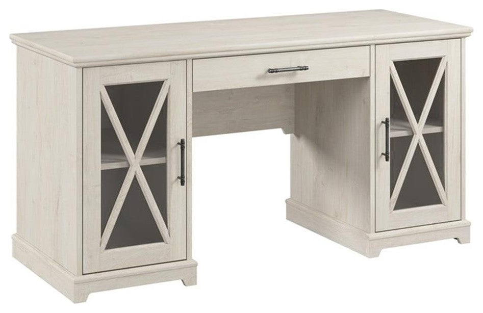Bush Lennox Engineered Wood Desk with Keyboard Tray in Linen White Oak