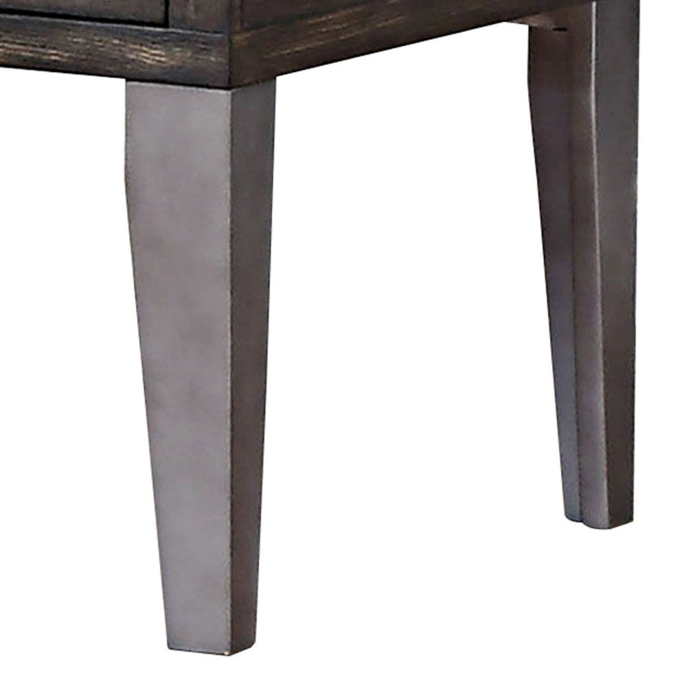 Benzara BM233853 1 Drawer Wooden End Table With Metal Angled Legs, Brown