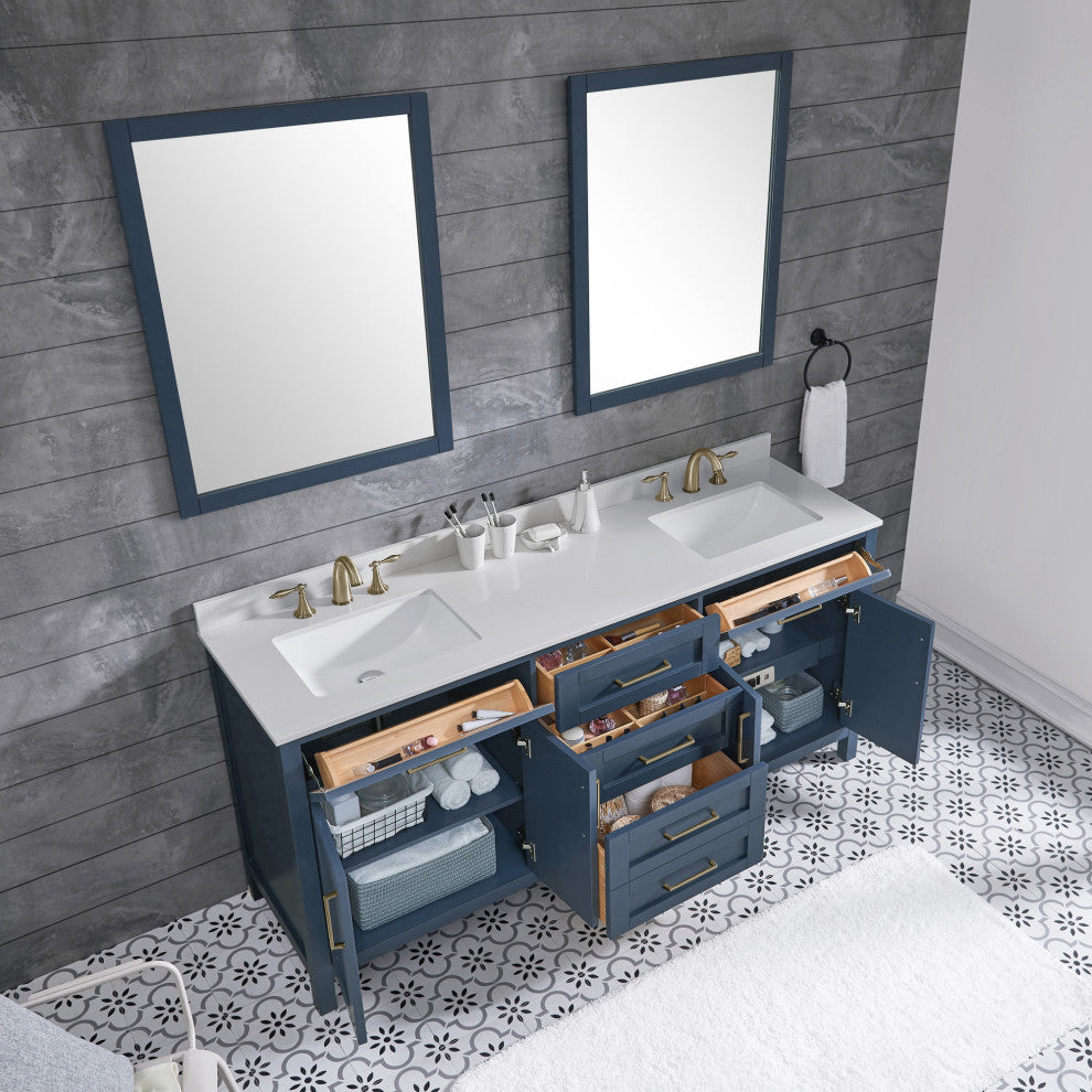 Tahoe Double Vanity Set With Mirrors, Cultured Marble Top, Midnight Blue, 72"