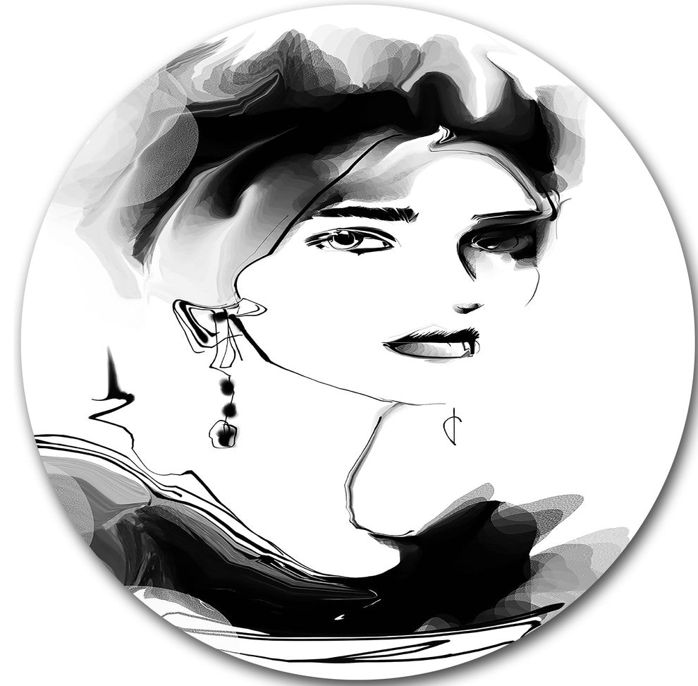 Pretty Woman Black, Portrait Digital Art Disc Metal Artwork, 23"