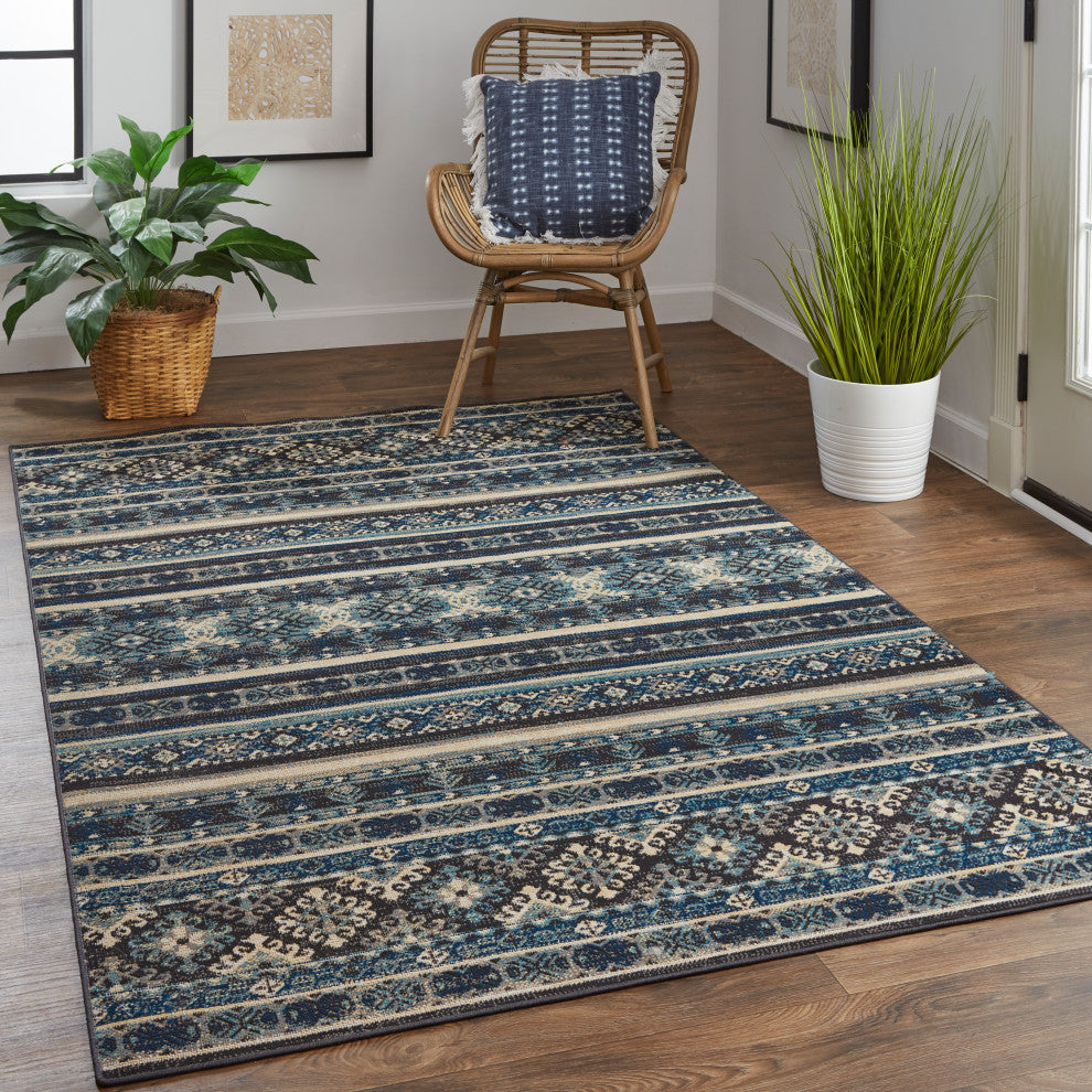Weave & Wander Kezia Rug, River Blue/Dark Gray, 7ft-9in x 10ft-6in