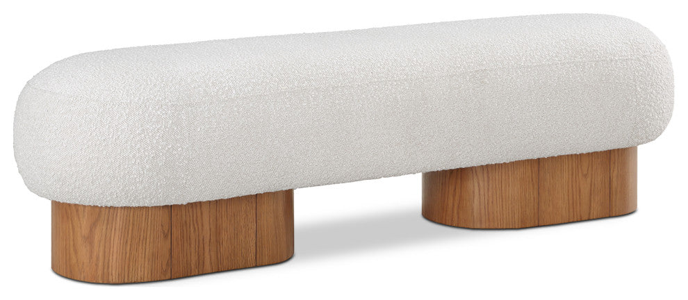 Robertson Boucle Fabric Upholstered Bench, Cream, Walnut Finish