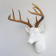 Faux Deer Head Wall Mount - 14 Point Stag Head Antlers, White and Natural