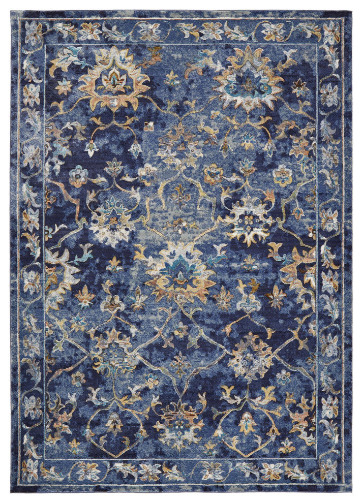 8" x 10" Blue and Gold Jacobean Area Rug