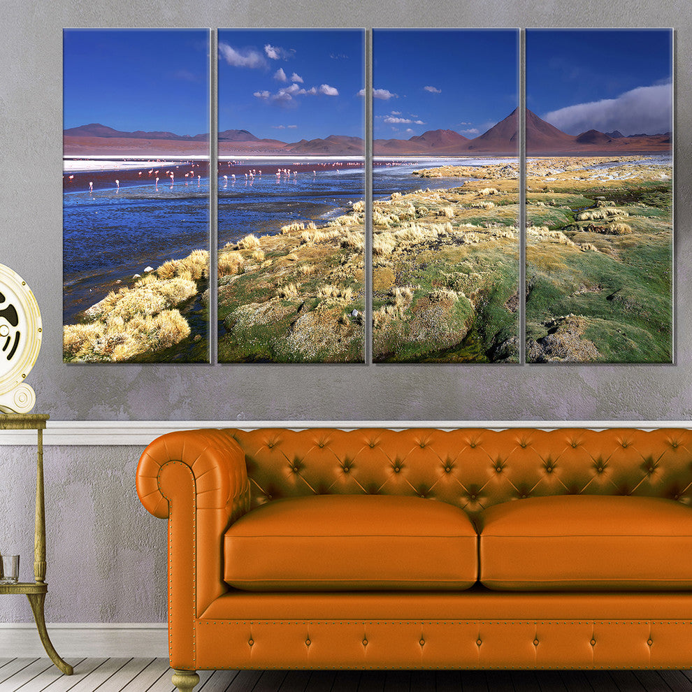 "Colorada Lagoon And Pabellon Volcano" Beach Wall Art, 4 Panels, 48"x28"