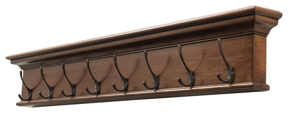 Rustic Mahogany Brown Wood Eight Hook Hanging Coat Rack