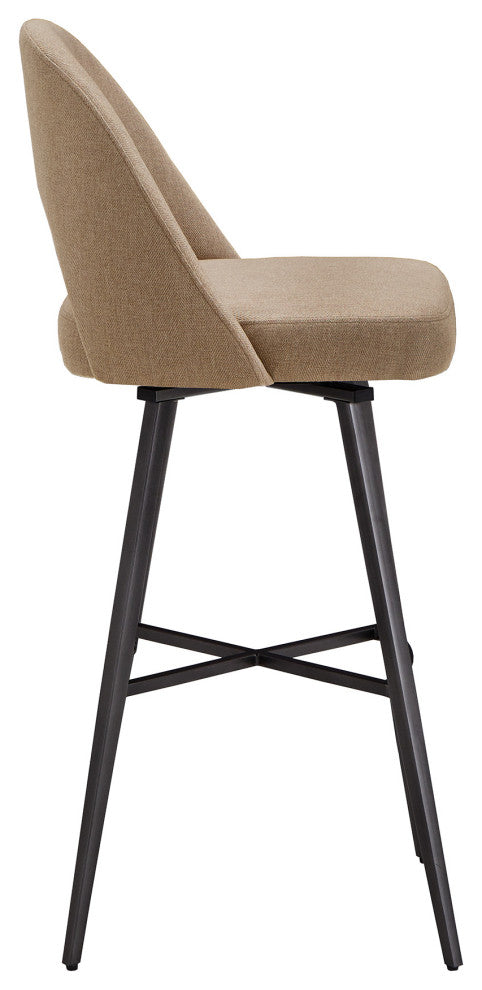 Tierno Metal Fabric Swivel Bar Stools, Set of 2, Beige, Bar Height