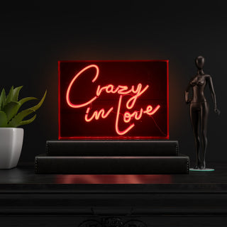 Crazy, Love 14" X 10" Acrylic Box USB Operated LED Neon Light, Red