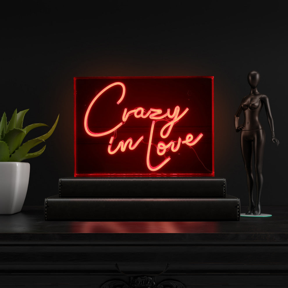 Crazy, Love 14" X 10" Acrylic Box USB Operated LED Neon Light, Red