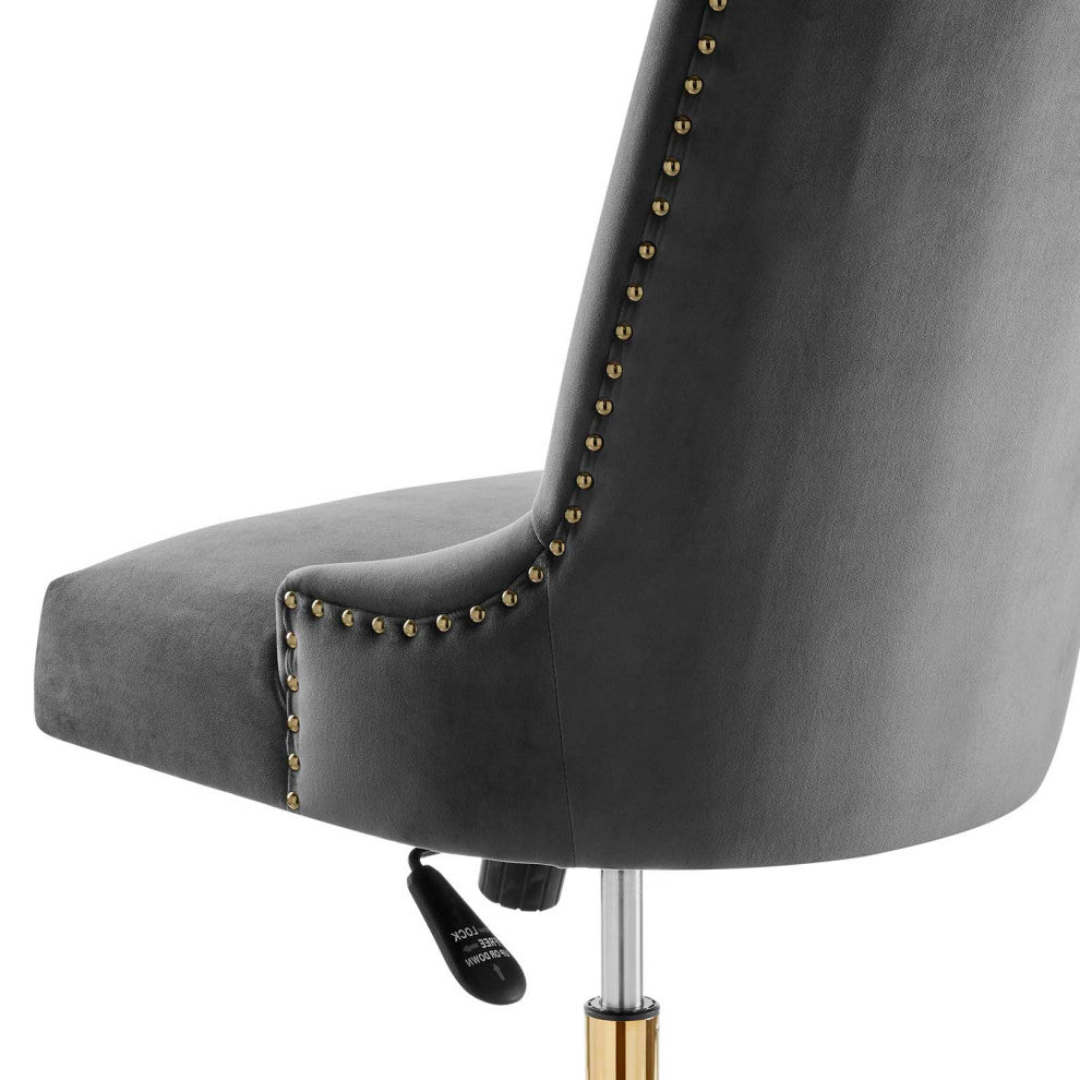 Computer Work Desk Tufted Chair, Velvet, Gold Gray, Home Business Office