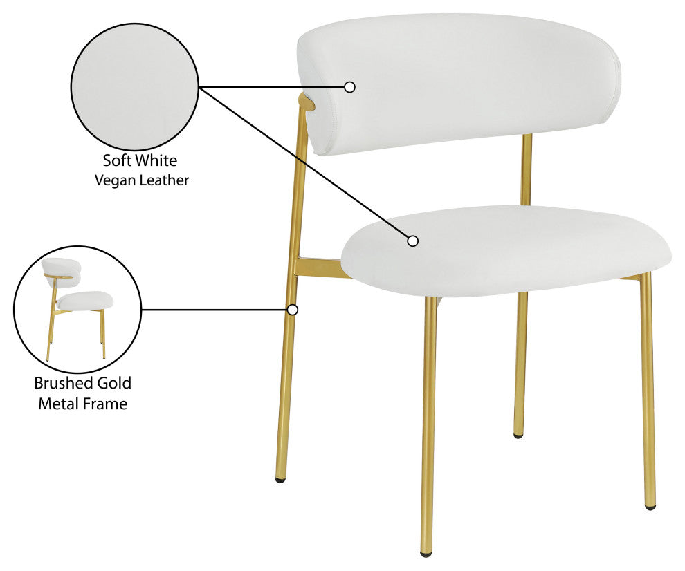 Lupita Vegan Leather Dining Chair, Set of 2, White, Brushed Gold Finish