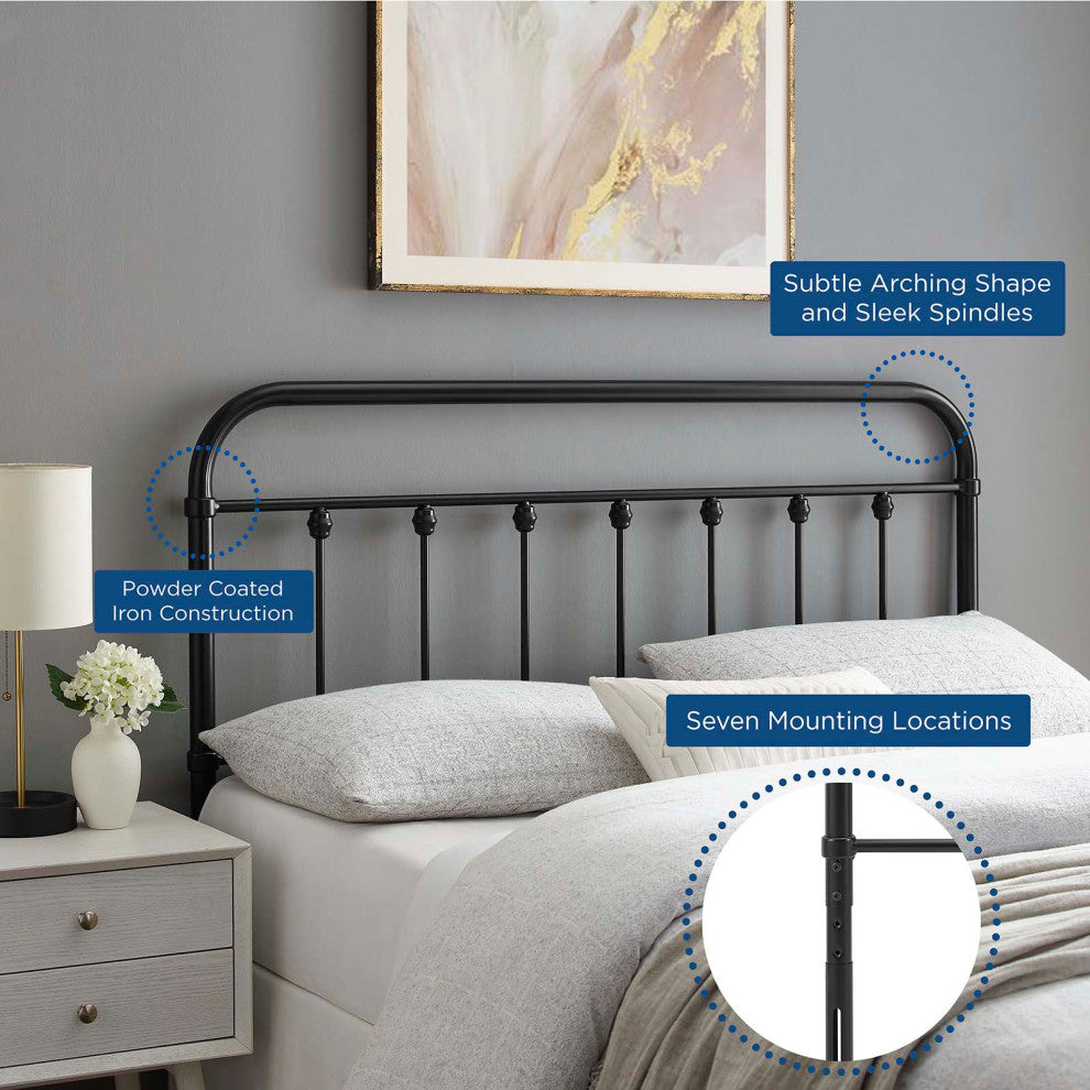 Headboard, King Size, Metal, Black, Modern Farmhouse, Bedroom Master Suite