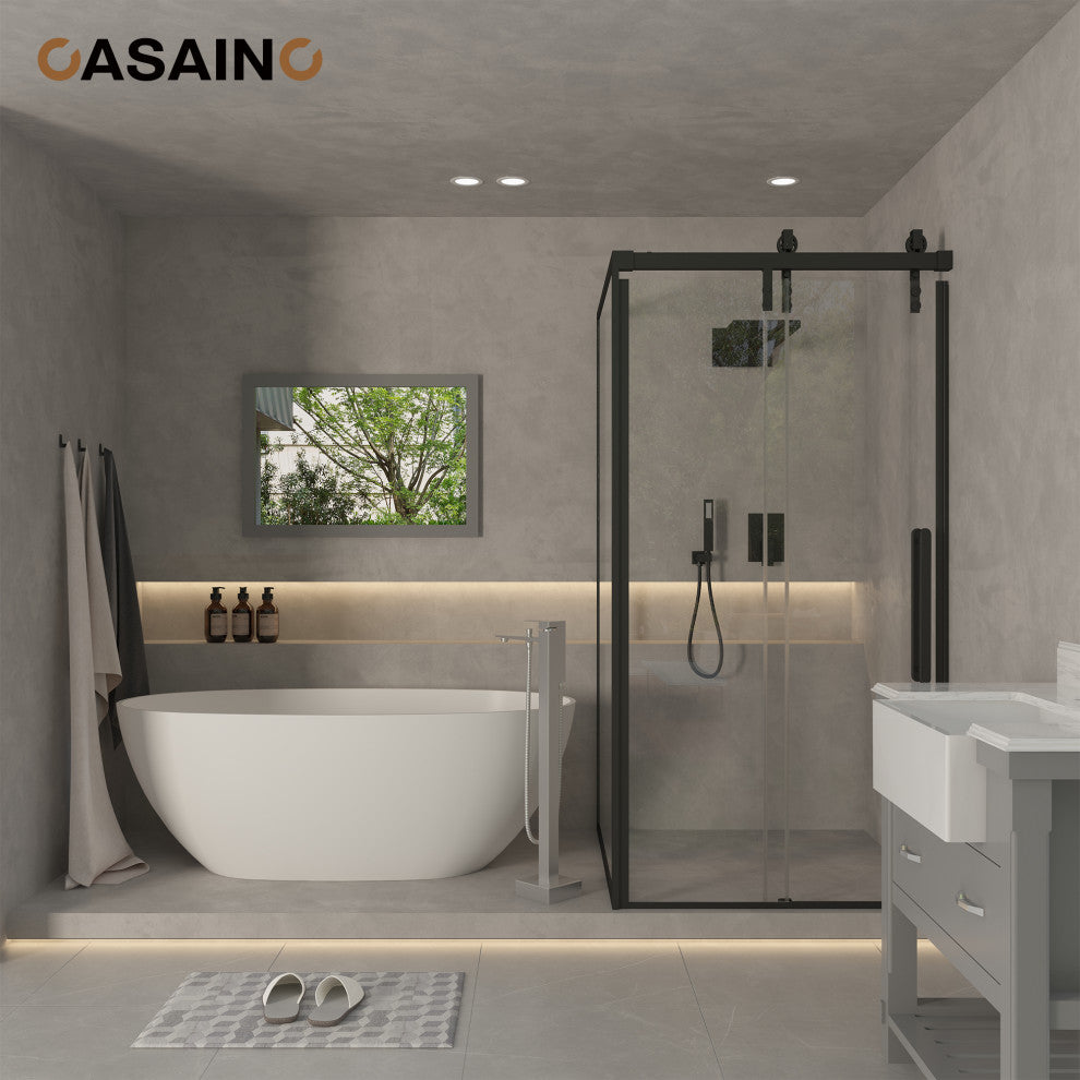Freestanding Oval Solid Surface Stone Bathtub with Center Drain, Matte White, 59in