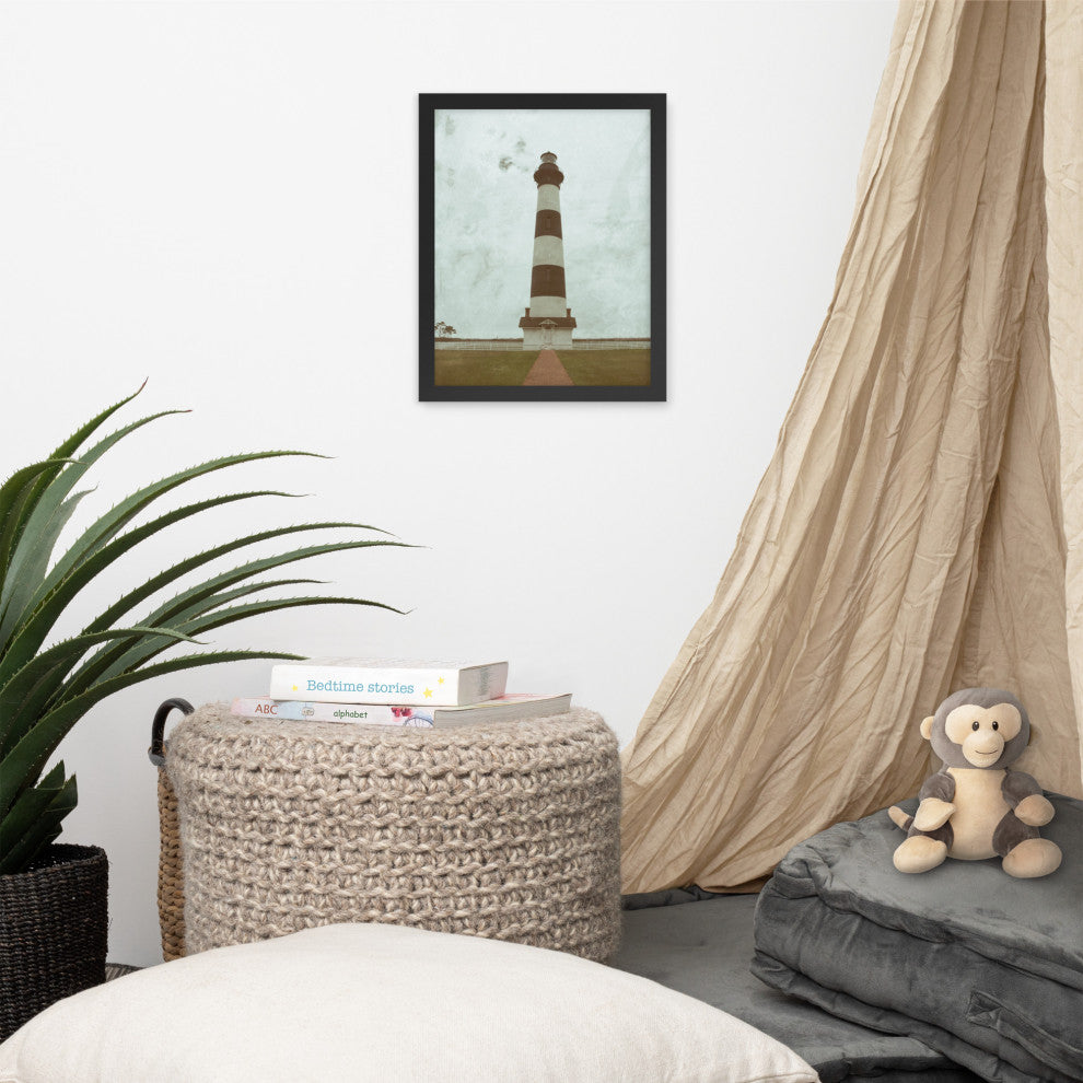 Aged Bodie Lighthouse Landscape Framed Photo Paper Wall Art Prints, Black, 11" X 14"