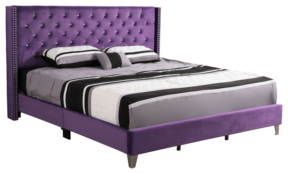 Chester Upholstered Velvet Bed, Purple, King