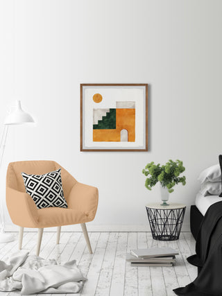 "Green Stairway" Framed Painting Print, 24x24
