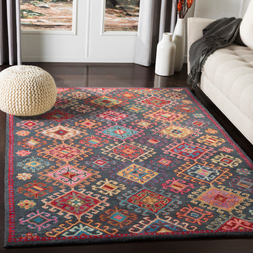 Surya Tabriz TBZ-1001 8'x10' Rug, Pink/Red/Charcoal/Peach/Wheat/Tan/Aqua/Denim